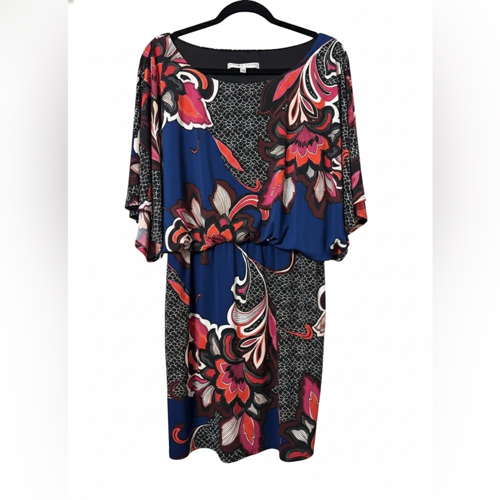 Trina Turk Blue and Pink Floral Long Sleeve Dress